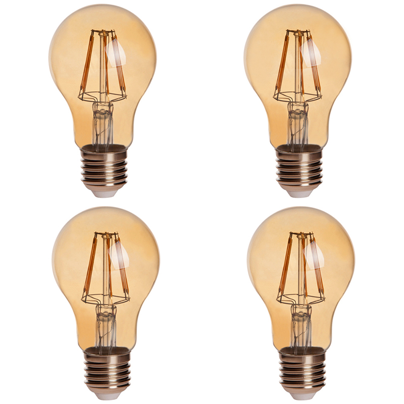 Gold Tint A19 E26/E27 6W LED Vintage Antique Filament Light Bulb, 60W Equivalent, 4-Pack, AC100-130V or 220-240V